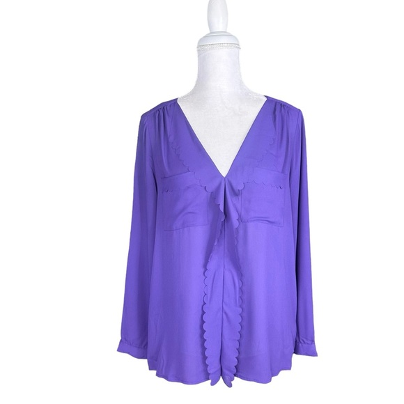 Anthropologie Tops - Anthropologie HD in Paris purple scalloped blouse top long sleeve work office 10